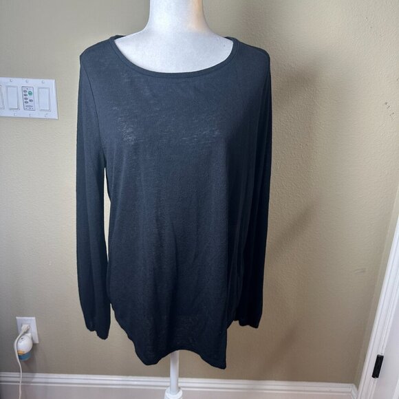 LOFT Semi Sheer Sleeve Detail Black Thin Sweater Top Size Large - Picture 2 of 12